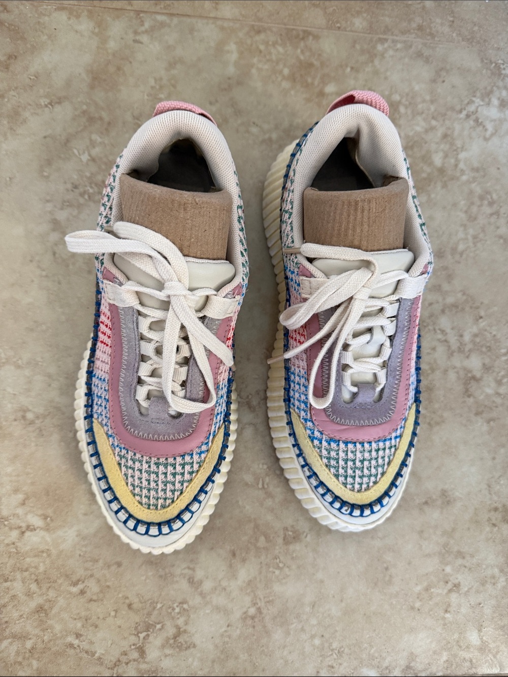 Dolce Vita Dolen Funfetti Knit Platform Sneakers in Cream, Pink & Blue - Picture 8 of 8